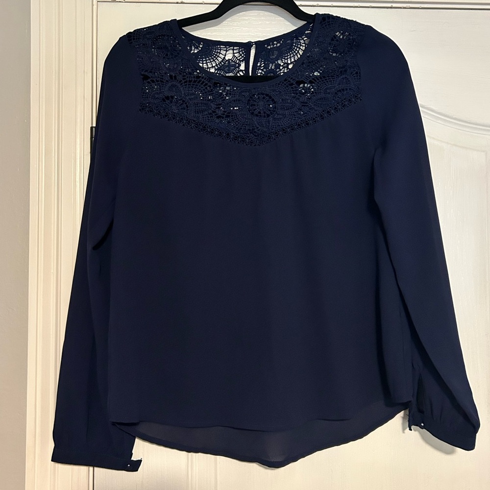 Chic Navy Lace Detail Blouse